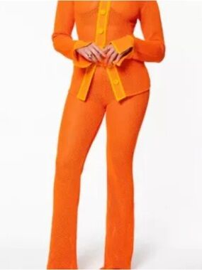 Hanifa Helena Crochet Knit Flare Pants Neon Orange Beach Coverup Maximalist L
